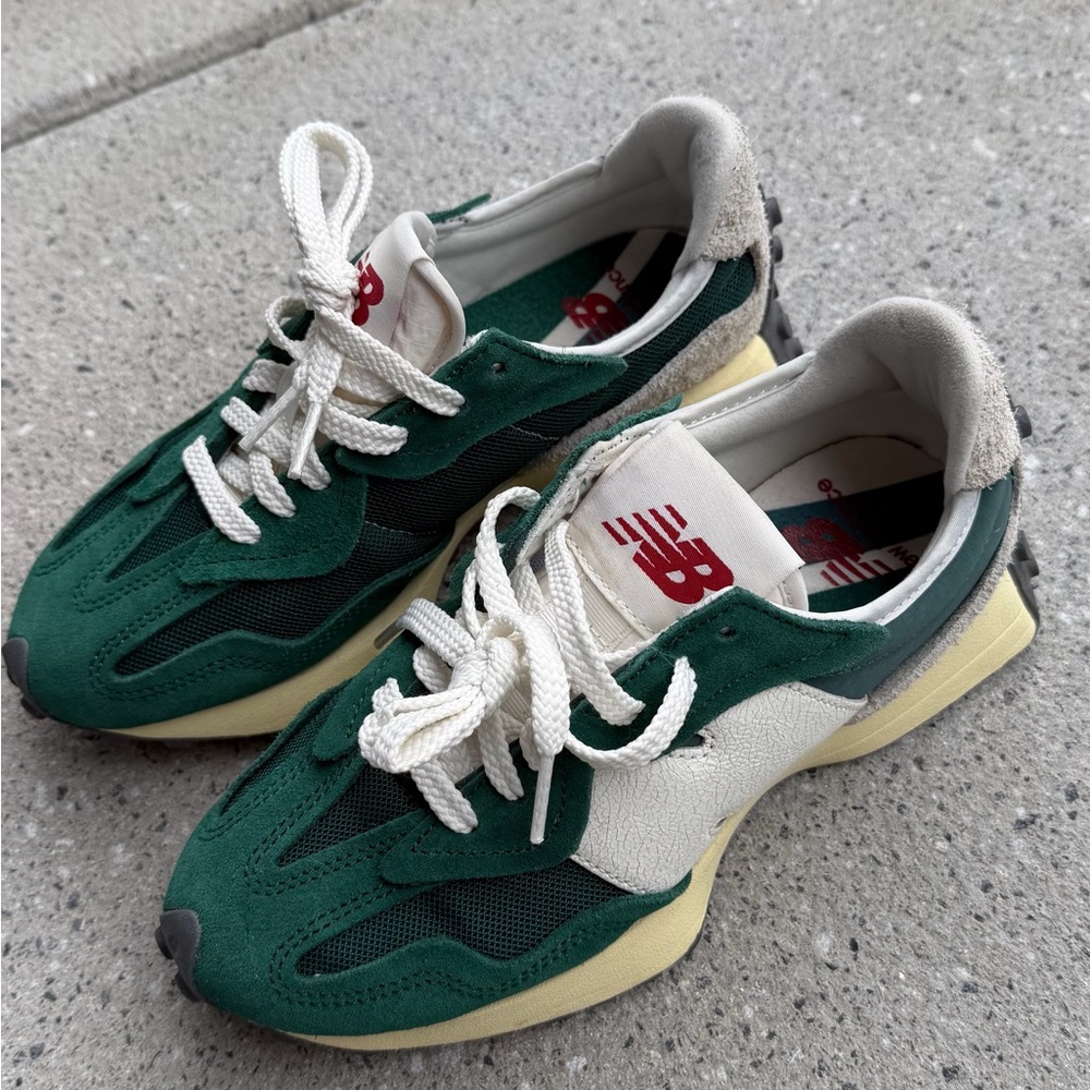 New Balance Green and Cream Athletic Shoes - Picture 6 of 7